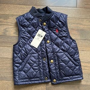 Ralph Lauren Boys Quilted Snap Front Vest. Navy Blue. 2T